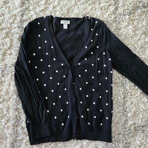LOFT Black Cardigan with White Dots